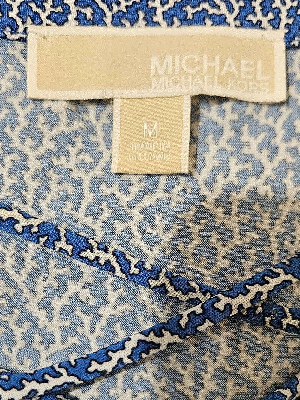 Michael Kors Sleeveless Blue Lace-Up Patterned Midi Dress